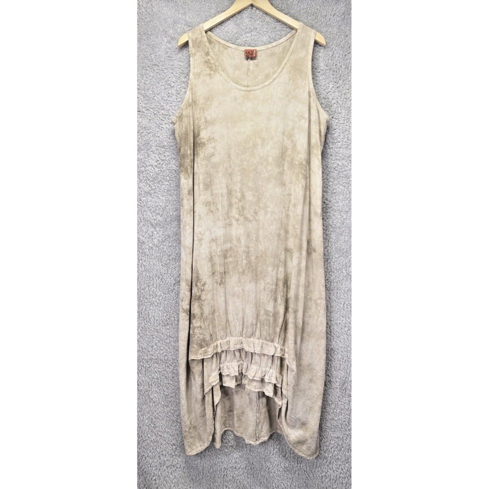 Oh My Gauze Maxi Dress Womens 2 (L/XL) BeigeTie Dye Coastal Lagenlook Minimalist
